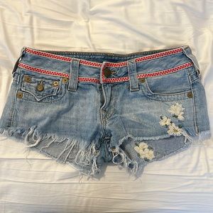True Religion Flower Embroidered jean shorts daisy dukes